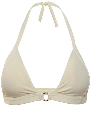 Front opening halter neck bikini top and side ring bottom in cream white by Caroline af Rosenborg