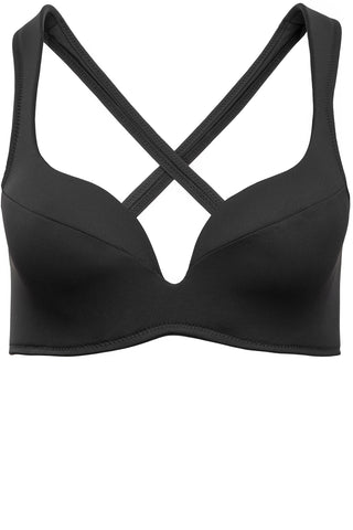 Padded cross back ring detail bikini top with high waisted pants in grey black charcoal by Caroline af Rosenborg
