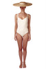 Sweetheart neckline swimsuit in cream white with deep cross back by Caroline af Rosenborg